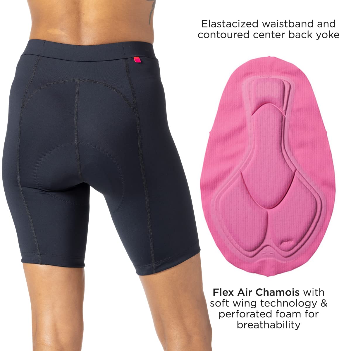 Terry Bella Damen-Fahrradhose, gepolstert, reguläres 21,6 cm Silikonbein, schwarz, Radhose für Damen, Radhose, Mountainbike
