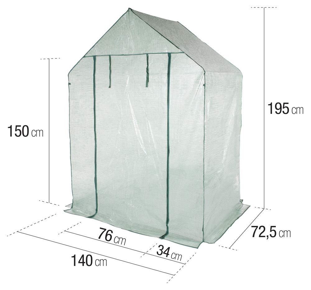 VERDELOOK | Telo di Ricambio in PE Retinato per Serra a 8 Ripiani Codice 647/5, Resistente, Protezione Piante, Apertura Frontale con Cerniera 144x74x195 cm