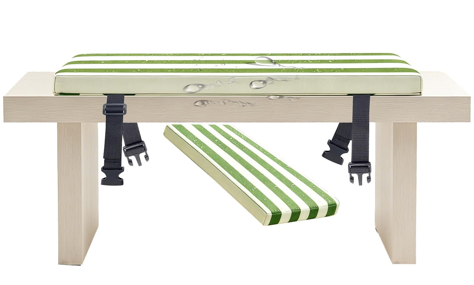 ILiemao Black and White Striped Patio Cushions for Outdoor Furniture, 80% Waterproof Wicker Chaise Lounge Chair Cushions, Bluk and White Outdoor Bench Cushion with Ties(Green White,50x40 cm 20x16 in)