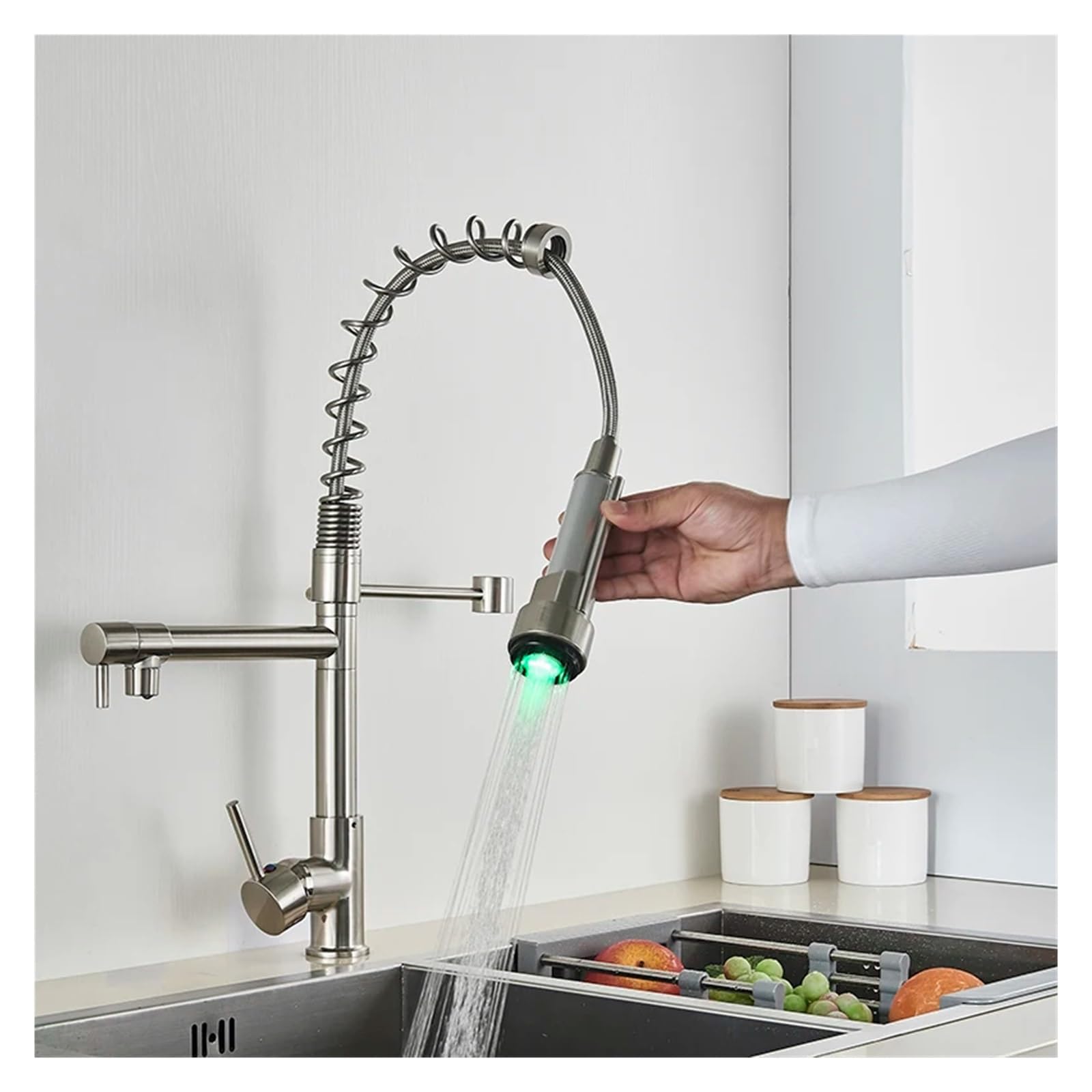 Mélangeur à ressort avec eau chaude et froide pour évier de cuisine