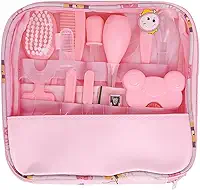 Kit Higiene e Cuidados para Bebê Recem Nascido 13 Peças + Bolsa – Termômetro de agua, Aspirador Nasal, Cortador de Unhas, Escova, Pente e Mais