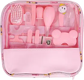 Kit Higiene e Cuidados para Bebê Recem Nascido 13 Peças + Bolsa – Termômetro de agua, Aspirador Nasal, Cortador de Unhas, Escova, Pente e Mais