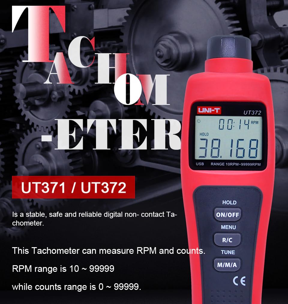 UNI-T Uni-trend Non-contact Digital Laser tachometer UT371 UT372 Data hold Odometer/MAX/MIN/AVG mode;RPM range 10~99999RPM USB interface(UT371)