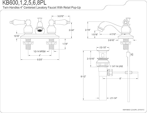 Miniatura 2 de Kingston Brass KB601PL Restoration - Grifo de lavabo central de 4 pulgadas con manija de palanca de porcelana, cromo pulido