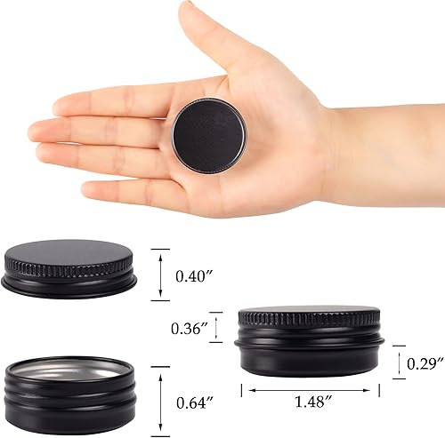 Miniatura 2 de Tarro de aluminio con tapa de rosca de 0.5 onzas con tapa de rosca y etiquetas en blanco (negro, paquete de 270)