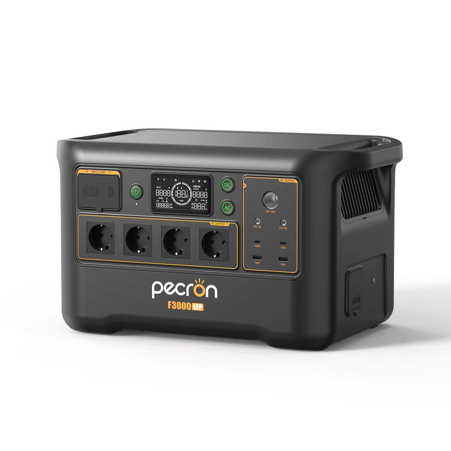 Estación eléctrica portátil F3000LFP Pecron, 4 enchufes AC 3600W/3072Wh generador solar, batería LiFePO4 carga rápida para uso doméstico