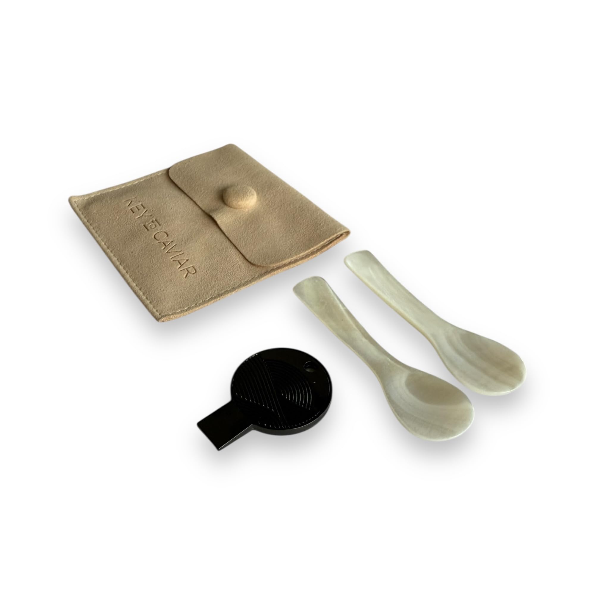 Caviale chiave apriscatole + cucchiaio madreperla (onice)