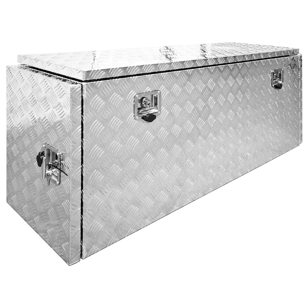 Trucky Truckbox, Deichselbox Aluminium, Anhängerbox 15 Größen, Werkzeugkiste mit Schloss und Schlüssel, stabil und wasserdicht, Boxentyp:P402-155 (155 x 35 x 53 cm)