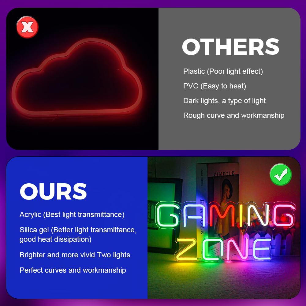 Dhqkqg Gaming Zone Neon Light Sign, Colorful Game Neon Sign for Wall Decor Gaming Letter LED Neon Light - Image 3