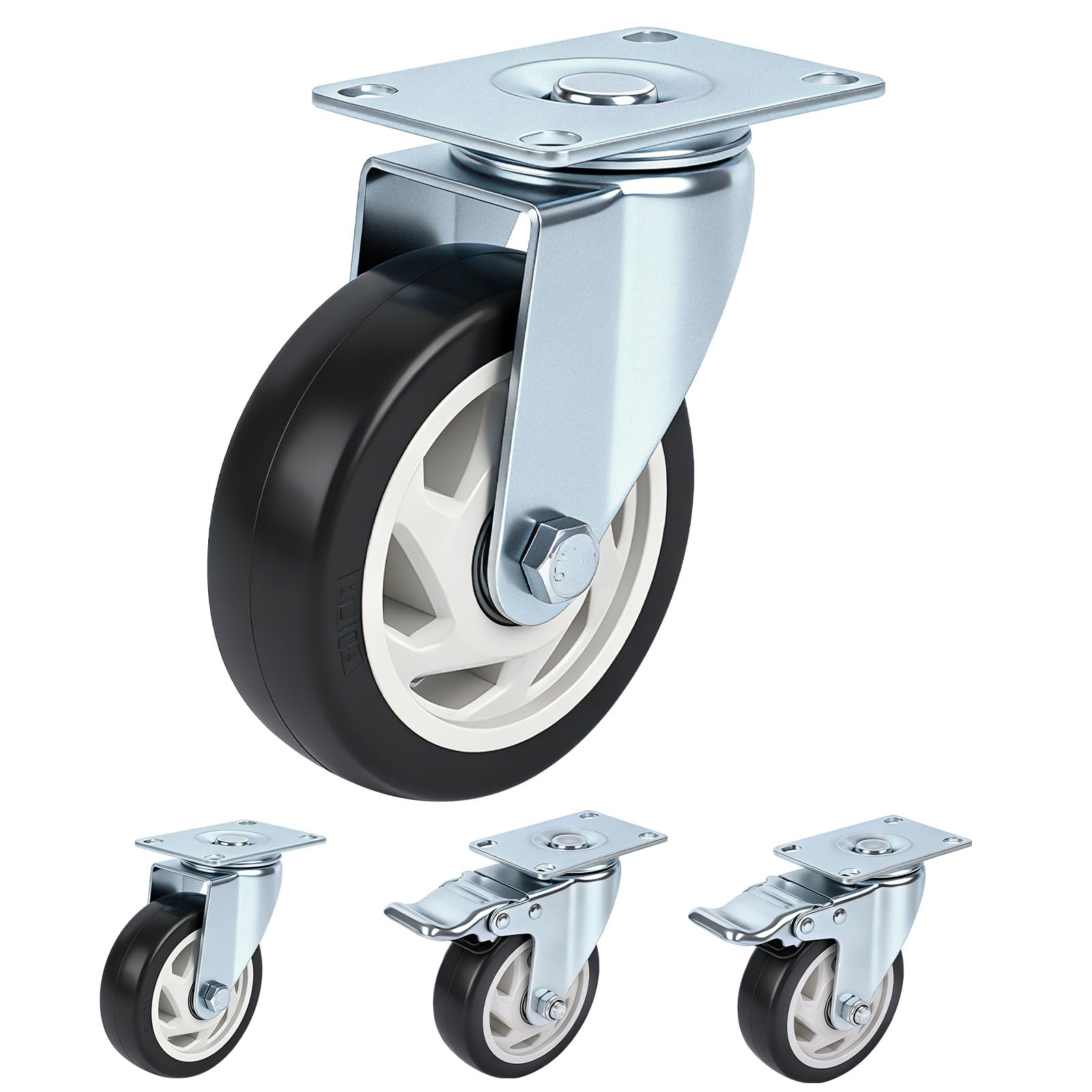 Nfbcxutkw 2 Swivel + 2 Locking Casters 4 Inch Heavy Duty Casters Set Of 4, 2 Swivel + 2 Locking, Black Pu
