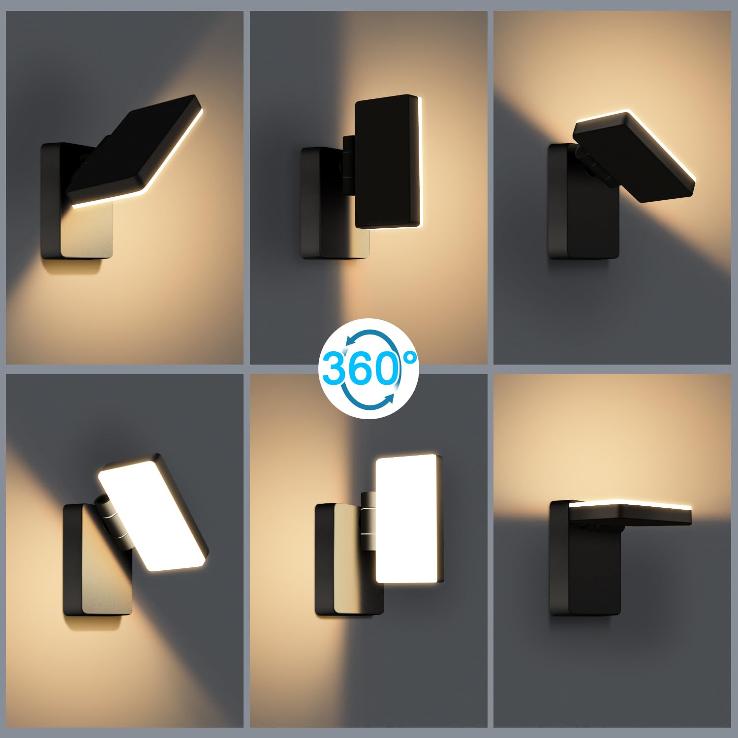 Kingwen 40W Applique Murale 3000K,Lampe murale pivotante pliante Exterieur avec LED Panneau Rotatif,Eclairage Exterieur IP65 pour Terrasse Entrée Jardin