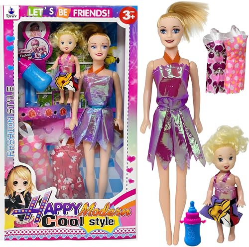 Image of Fashion Girl Doll Set with Baby Doll - Stylish Dolls for Girls | Modern Dress-Up Toy for Girls | Fun Pretend Play Doll Set (C9)