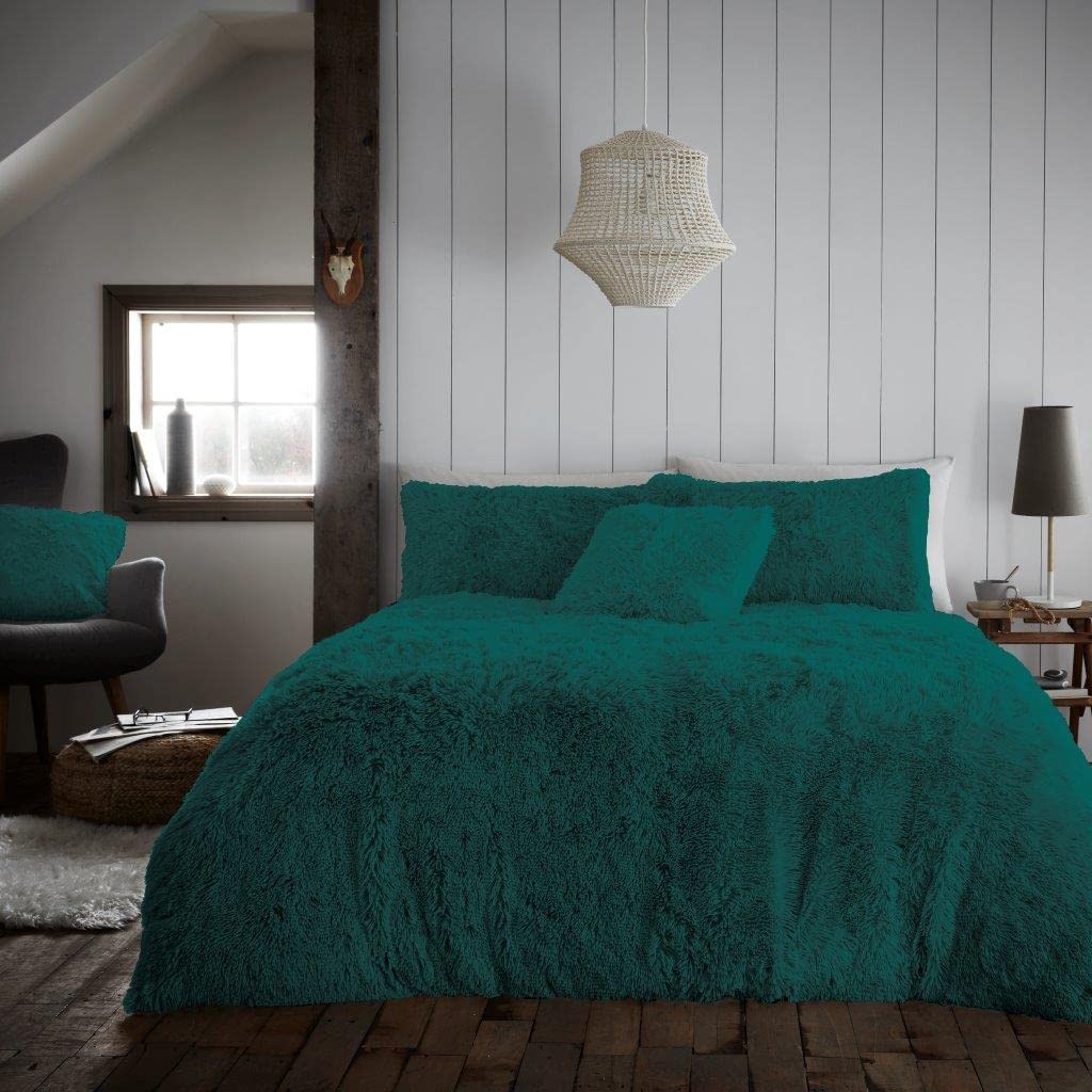 Artistic Fashionista* - Set di biancheria da letto in pile orsetto, caldo, comodo e morbidissimo, con copripiumino e federe, in finta pelliccia (Teal, Super King