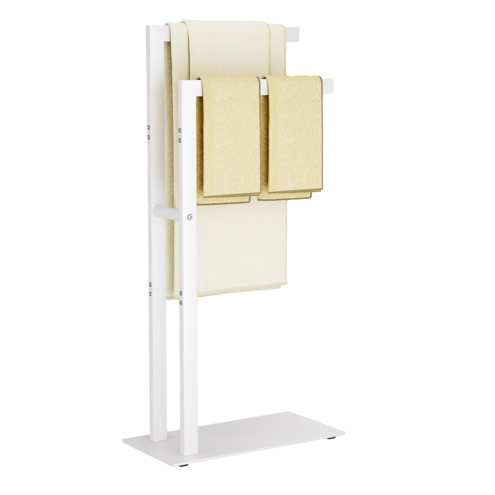 Yawinhe Porte Serviettes sur Pied, Support Salle de Bain, avec 2 Barres, en Acier Inoxydable, pour Vêtements, Couvertures, 40x20x80cm, Blanc, SMJ003W