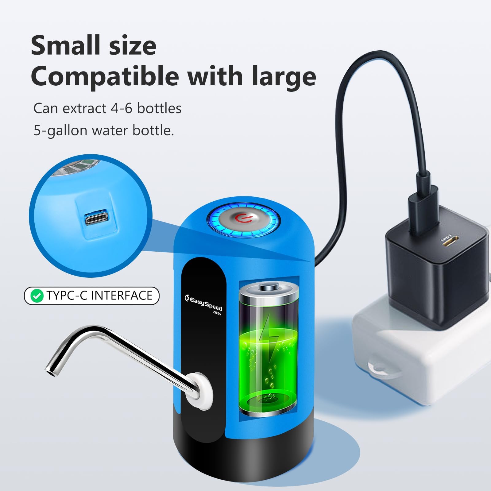 Distributeur D’Eau Portable USB – Pompe Automatique Rechargeable Pour Bonbonne 5L à 19L – Blanc