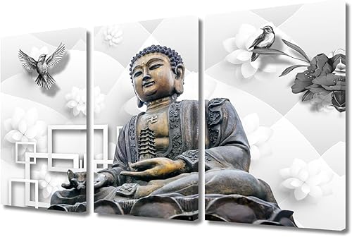 Vista 70 de TUMOVO Wall Art for Living Room Buddha Sculpture Flower Paintings Canvas Wall Art 3 Panel Wall Art Canvas Artwork Wall Decor Large Wall Decor Canvas