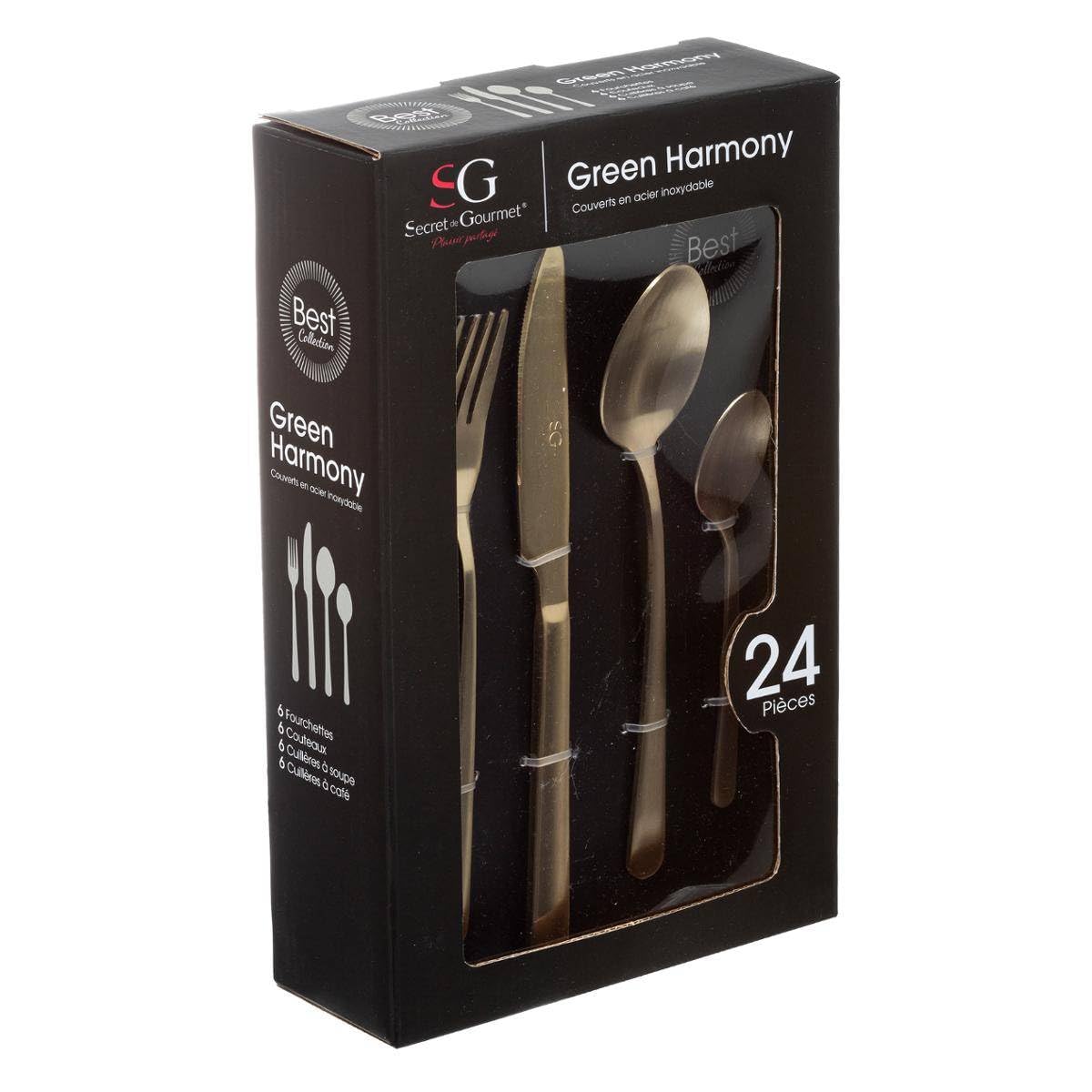 Secret de Gourmet - Cubertero de acero inoxidable green harmony de 24 piezas