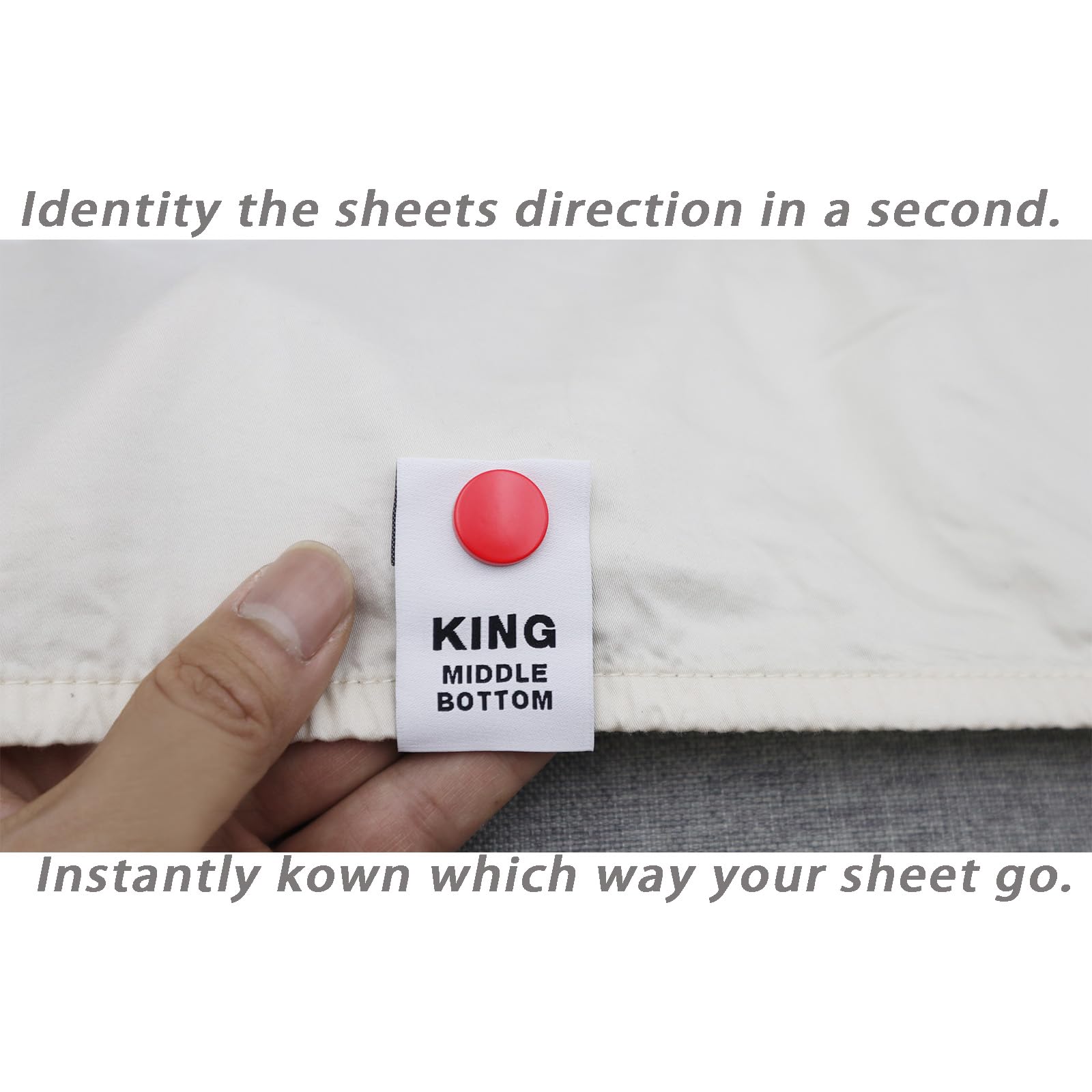 Umttery Bed Sheet Labels for Bedding,Identity The Sheets Direction and Size in Seconds, an Elegant and Easy Solution to Label Sheets, 16 Pack[Mix]