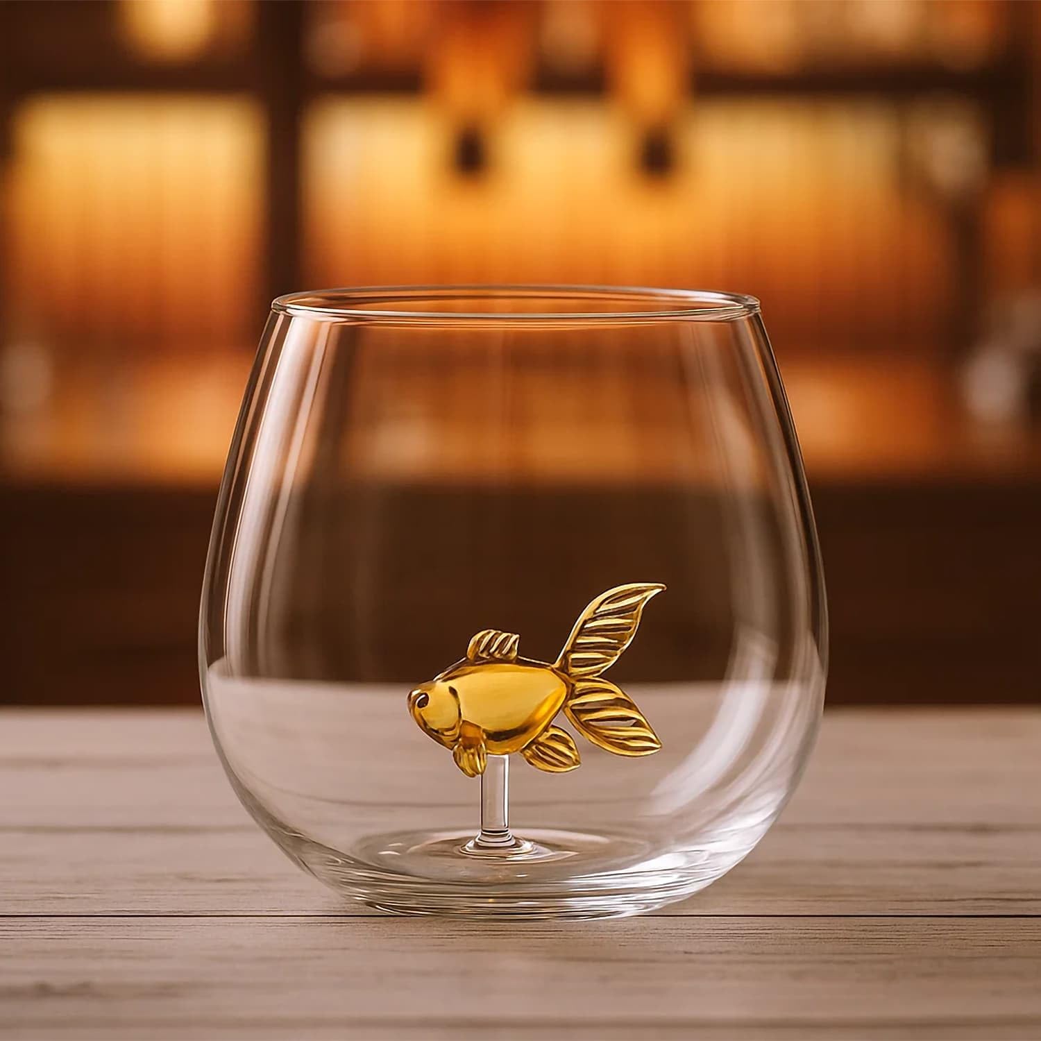 CKB LTD Goldfish Drinking Glass – 600ml Tumbler Novelty Fish Themed Design Glassware Unique Aquatic Gift for Water Juice or Cocktail Glass, Gift Boxed (Clear) Single 1pc