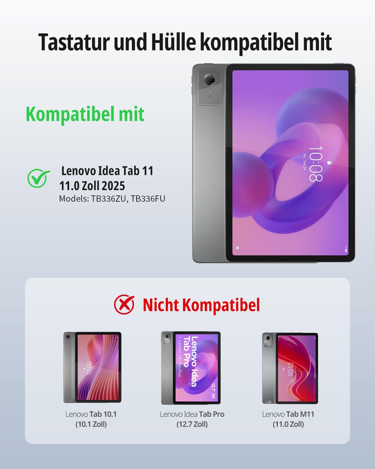 CACOE Tastatur Hülle für Lenovo Idea Tab 2025 11 Zoll (TB-336ZU TB-336FU) mit Touchpad, 7-Farbige Hintergrund Beleuchtung, Abnehmbare Kabellose [QWERTZ] Tastatur Hülle mit Stützfunktion, Schwarz