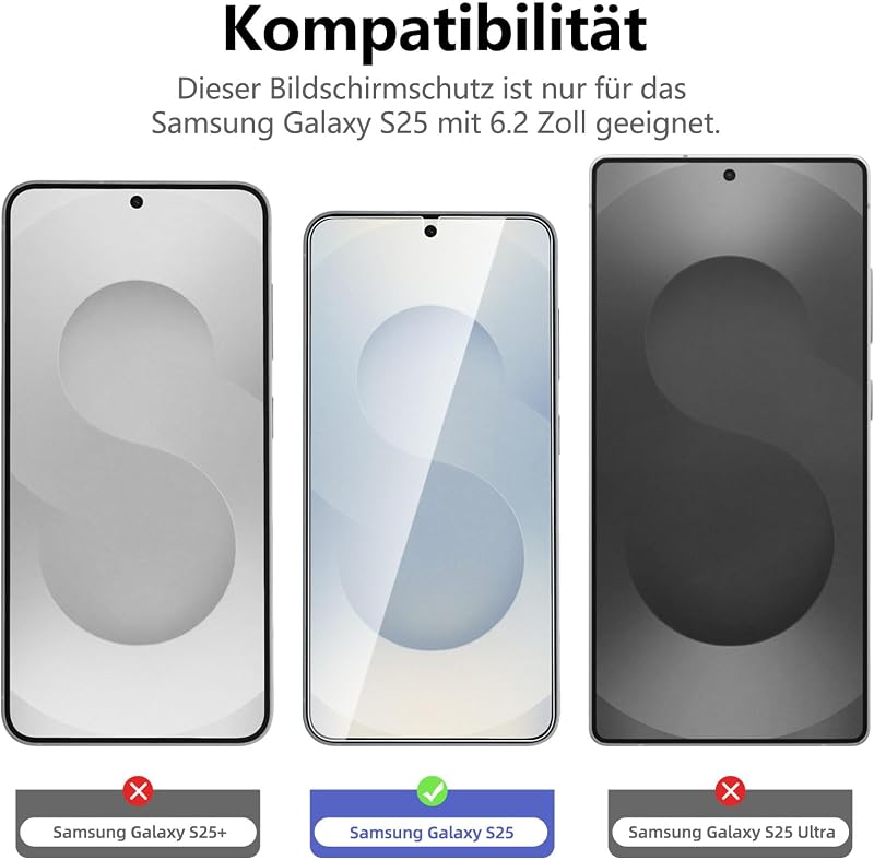NEW'C 3 Stück für Samsung Galaxy S25 für Panzerglas, Frei von Kratzern, 9H Härte, HD Displayschutzfolie, Ultra-klar, Ultrabeständig S25 6,2 Zoll