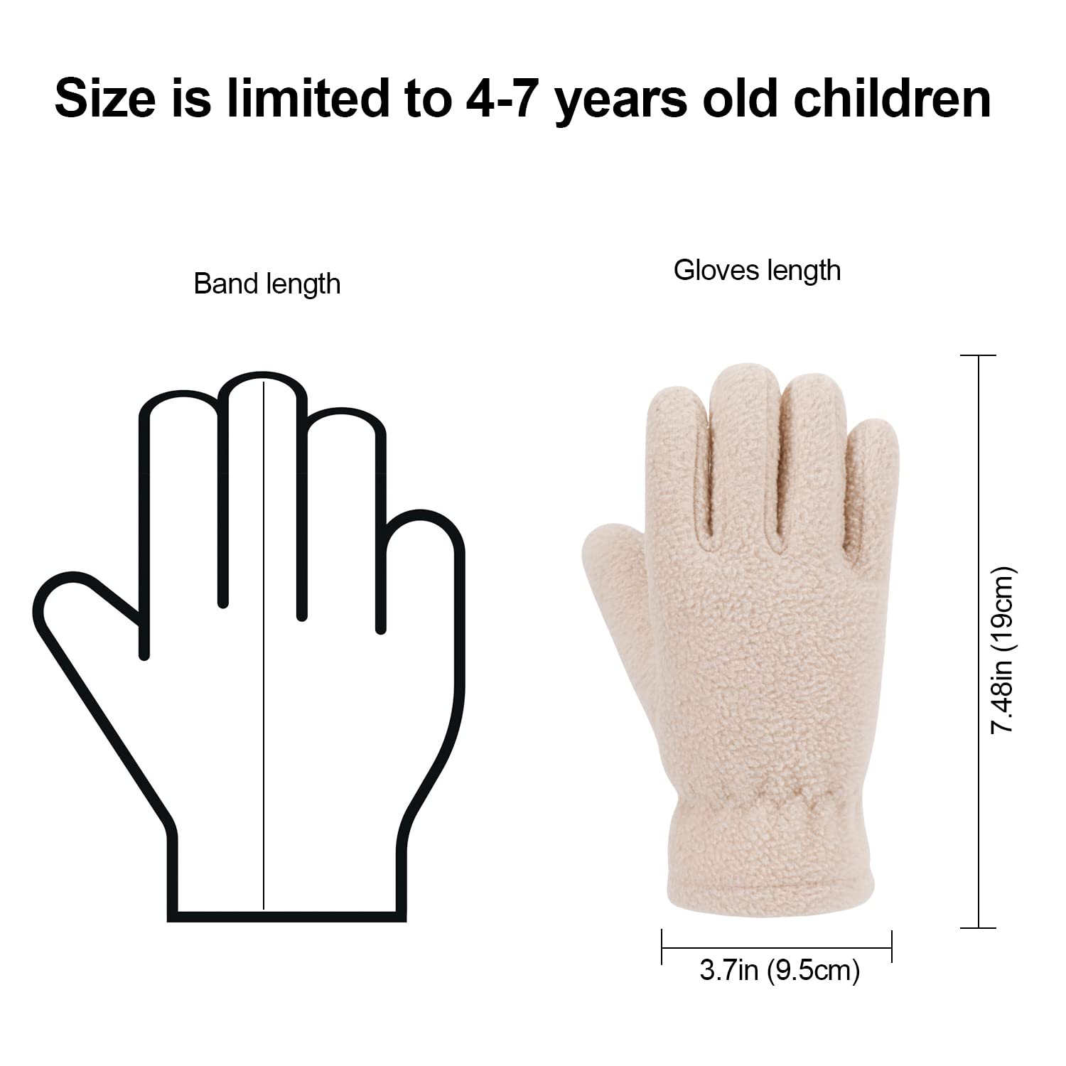 QKURT 3 Paio Guanti in pile per Bambini,Guanti a Dita Intere,Guanti Caldi per Bambine di 4~7 Anni