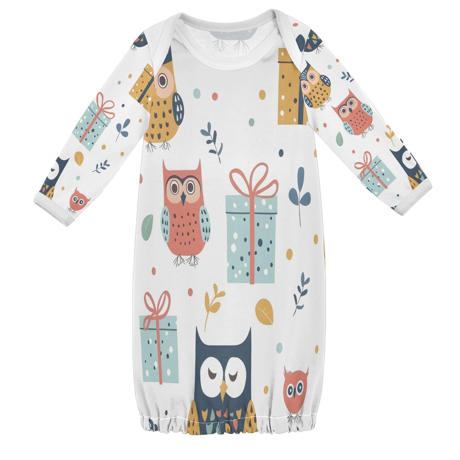senya Nightdress Sleeper Gown Long Sleeve Nightgown Pajamas Cute Owls and Gift Boxes for 3-12 Months Multi