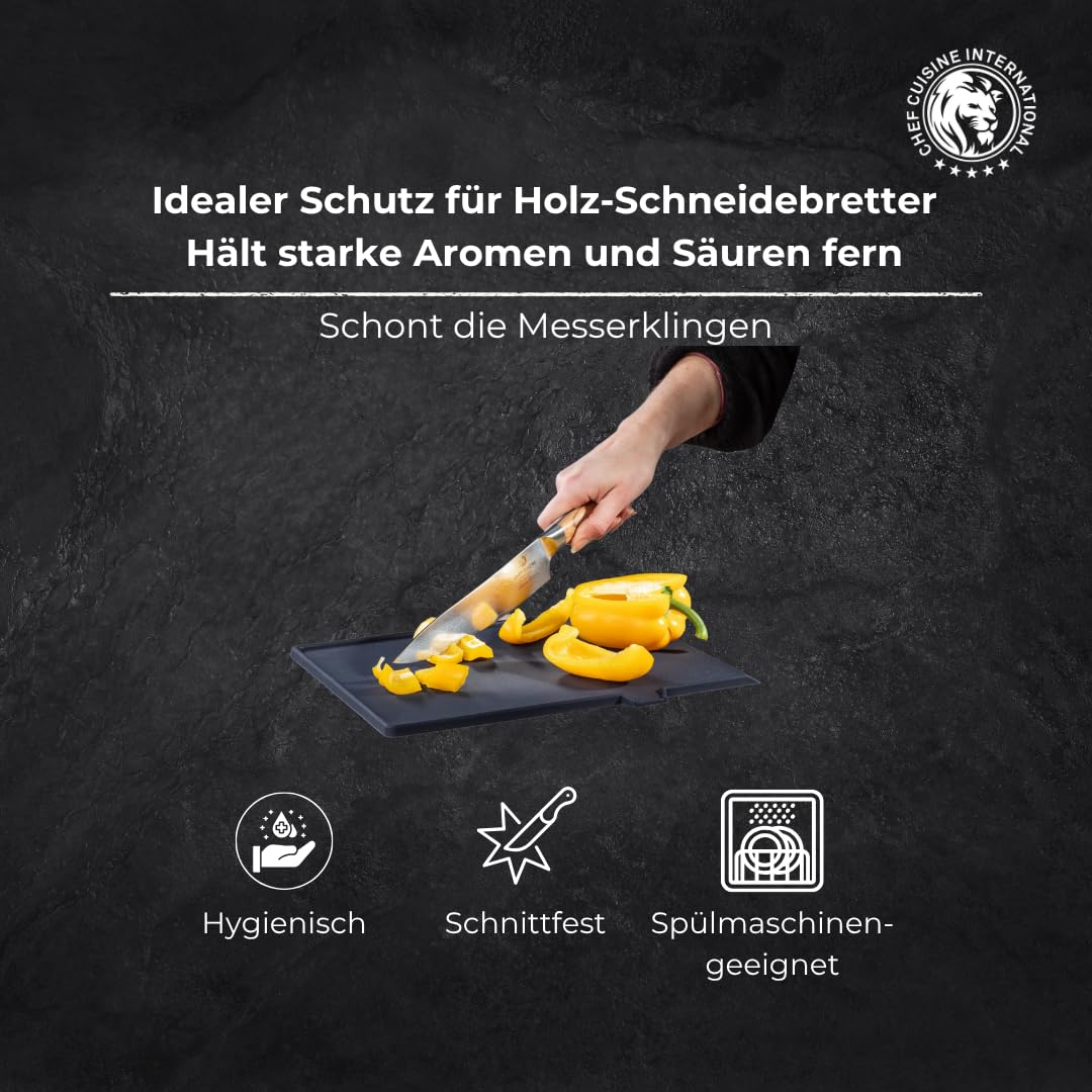 Chef Cuisine Schneideunterlage Kunststoff Küche – Set aus 3 flexiblen Schneideauflagen in verschiedenen Größen, rutschfest, schnittfeste Schneideauflage zum Schutz vor Kratzern und Verfärbungen, grau