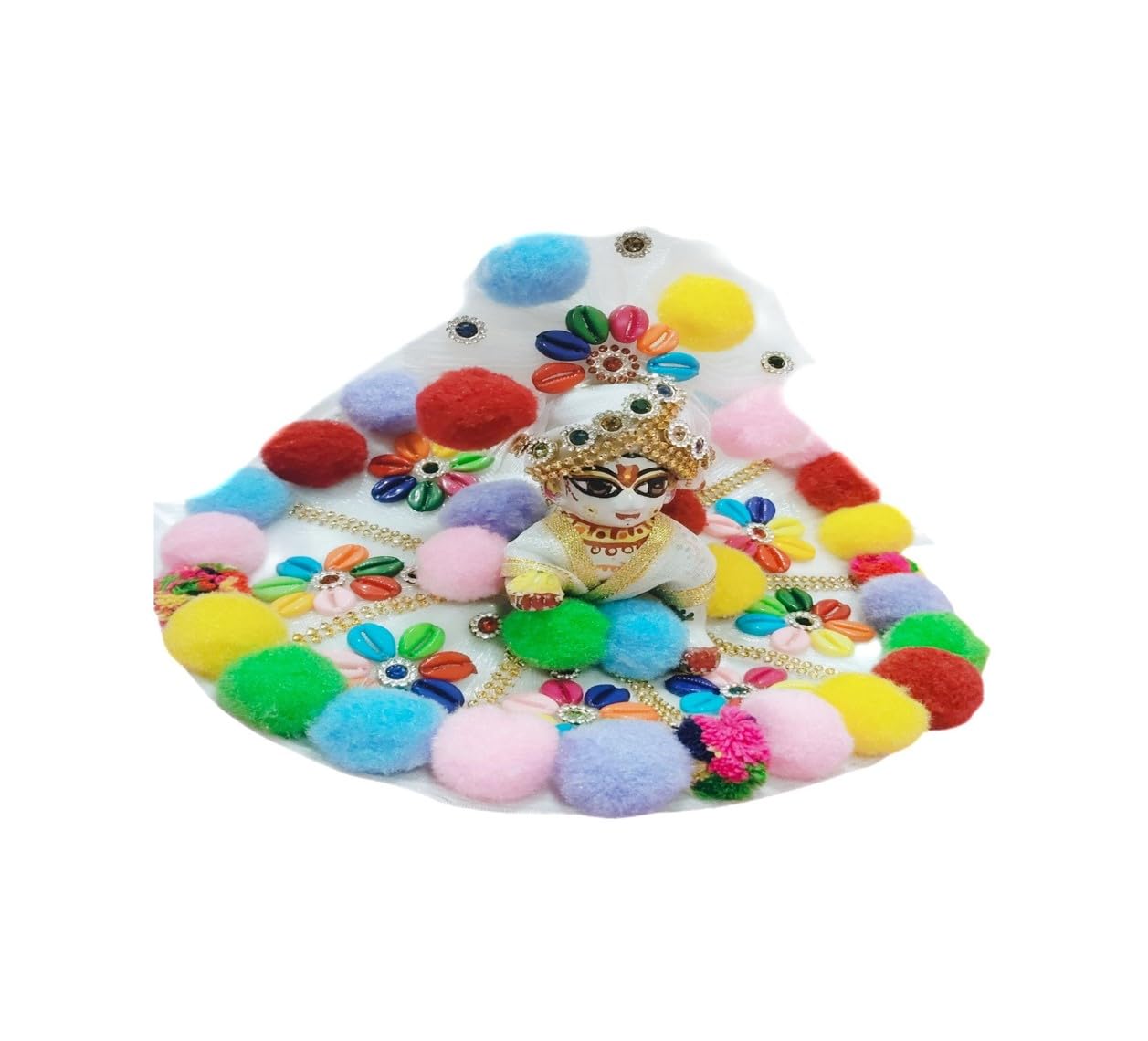 GenericLadoo Gopal Handcrafted Designer Dresses and Pagdi Turban Set for Shri Krishna Embroidered Made Handstitched Dress Net Satin Fabric Work Dress Decor (Design 4, 4)