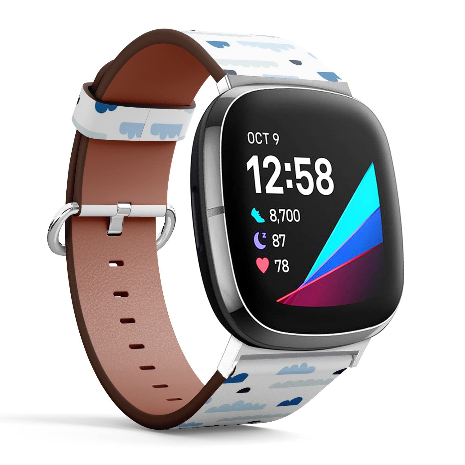 CJBROES Replacement Leather Watch Band, Compatible with Fitbit Versa 3 and Fitbit Sense of Wristband Bracelet Accessory - Clouds