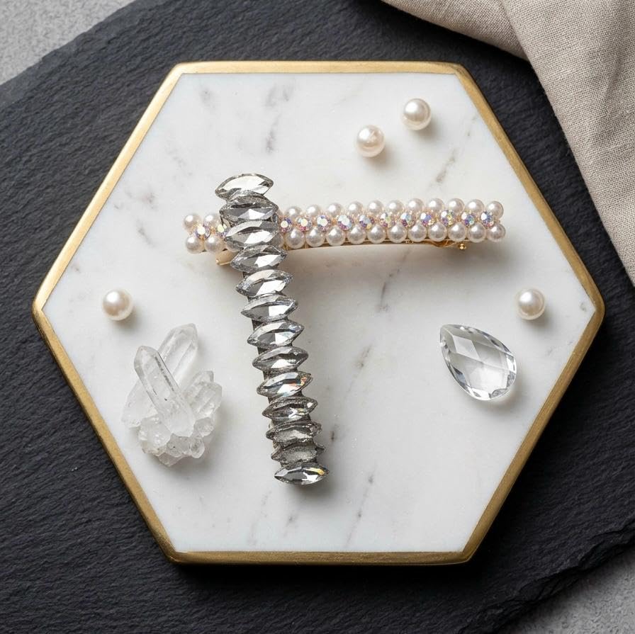 Image of Pearl & Crystal Hair Clips Set for Women, Elegant Rhinestone Barrettes, Stylish Hair Pins for Party, Wedding, Daily Wear - Pack of 2