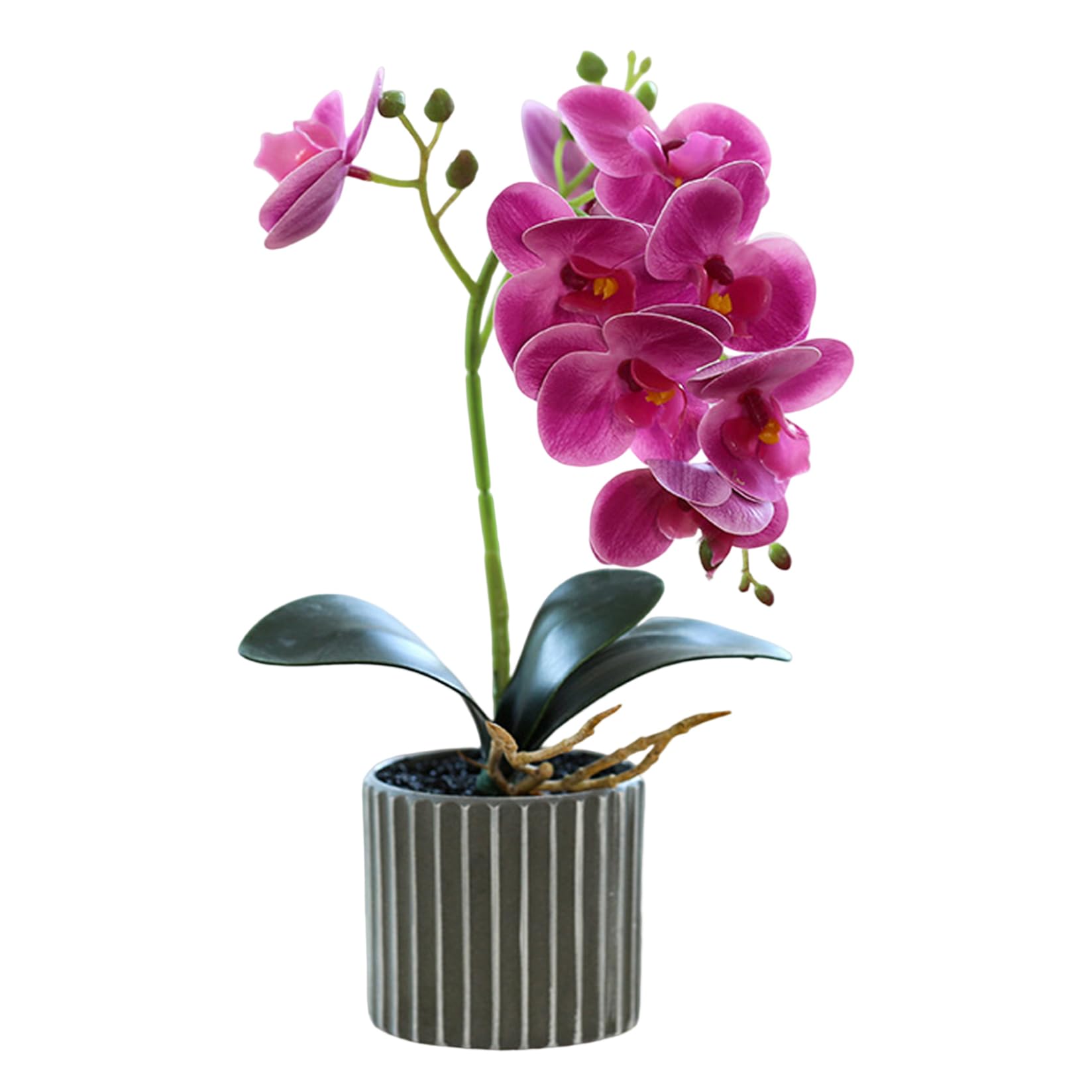 Wedhapy Artificial Plants In Pots Artificial Orchid 12.6 Inch Tall Realistic Orchid In A Pot Real Touch Decorative Bonsai Flowers for Table, Purple
