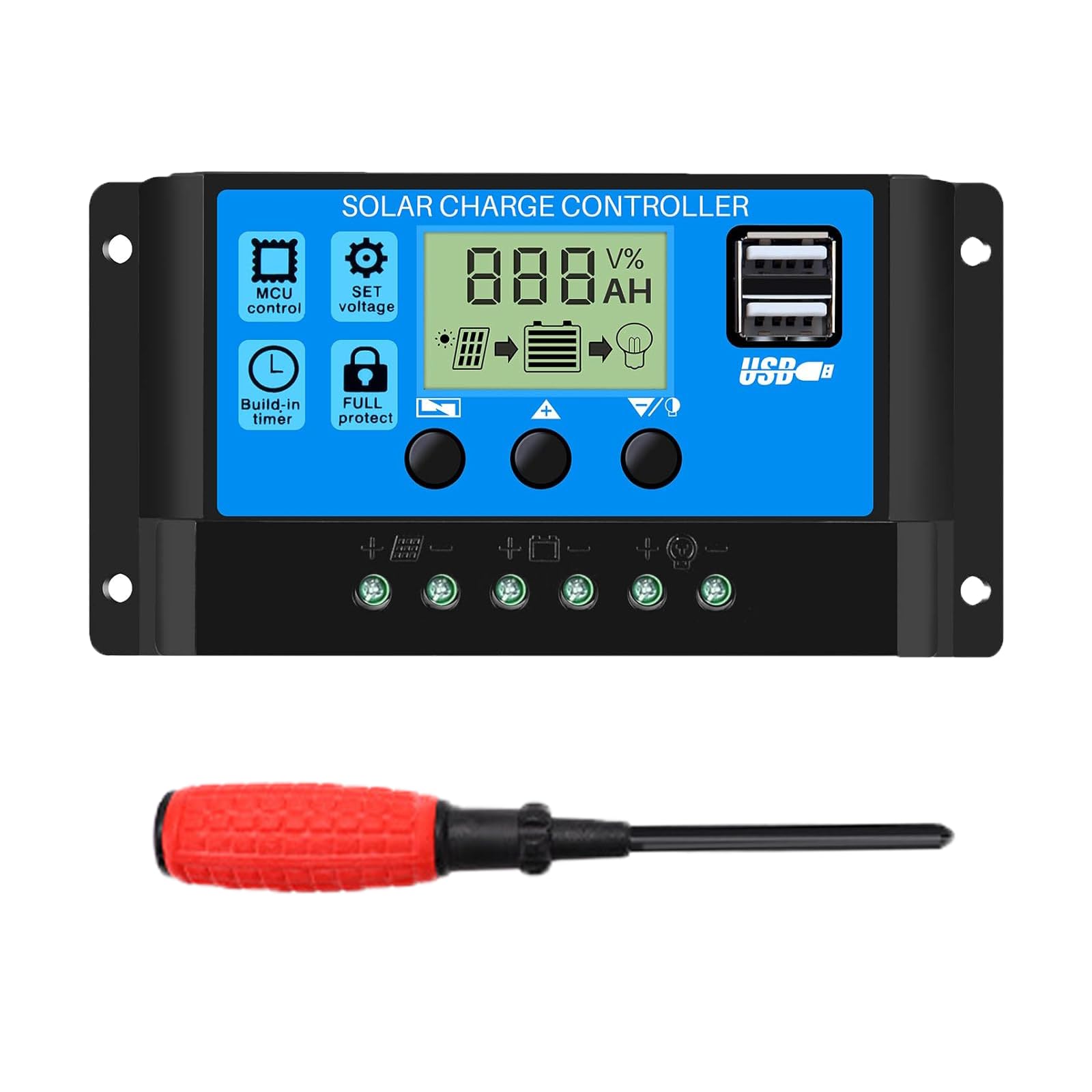 30A Regulateur Panneau Solaire Régulateur Solaire Contrôleur de Charge Solaire 12V/24V Régulateur Panneau Solaire de Batterie Intelligent PWM avec LCD Affichage