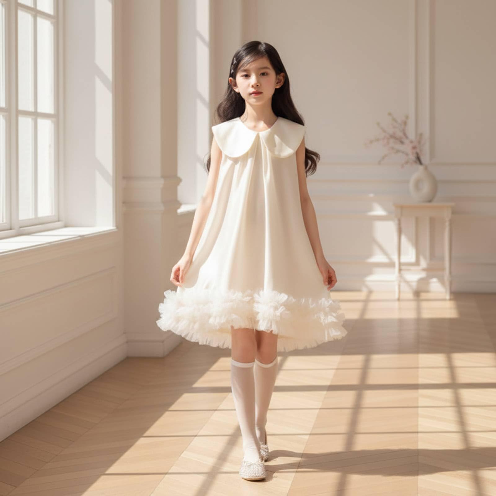 Amagogo Mädchen Satin Kleid Festkleid Partykleid Prinzessin Kleid mit Ärmellos Schnitt Und Schimmerndem Stoff für Geburtstage Hochzeiten Fotoshootings Besondere Anlässe Geeignet, 100CM
