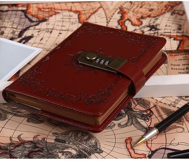 TAHALI Diario de Cuero A5 PU con Bloqueo, planificador, contraseña, Cuadernos Retro y Diarios, Agenda, Cuaderno de Notas for la Escuela, Suministros for Cuadernos