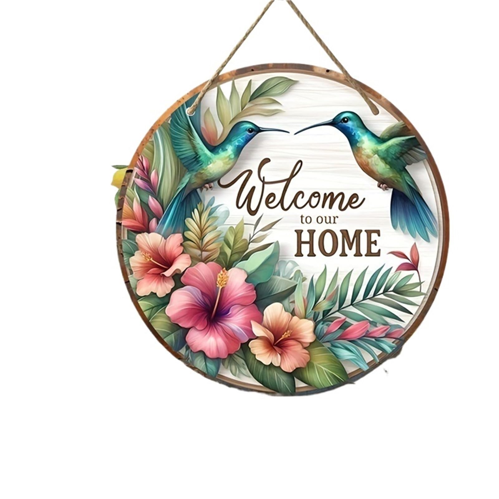 Wooden Welcome Sign Rustic Wooden "Welcome To Our Home" - 8x8 Inch Round Art Deco Door Decor, Perfect For Spring & Summer for home(30x30)