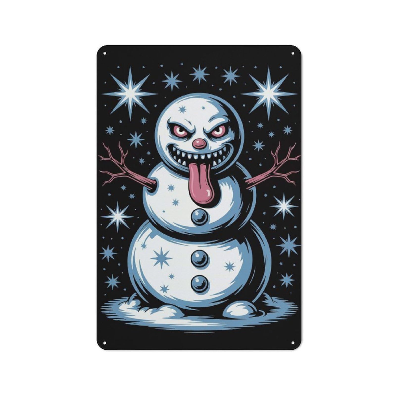 Junmoney Evil Snowman With Tongue Out Metal Wall Sign 30X20cm, Retro Decor For Pub Or Café, For Vintage Wall Decor Fans, For Garage And Workshop Walls