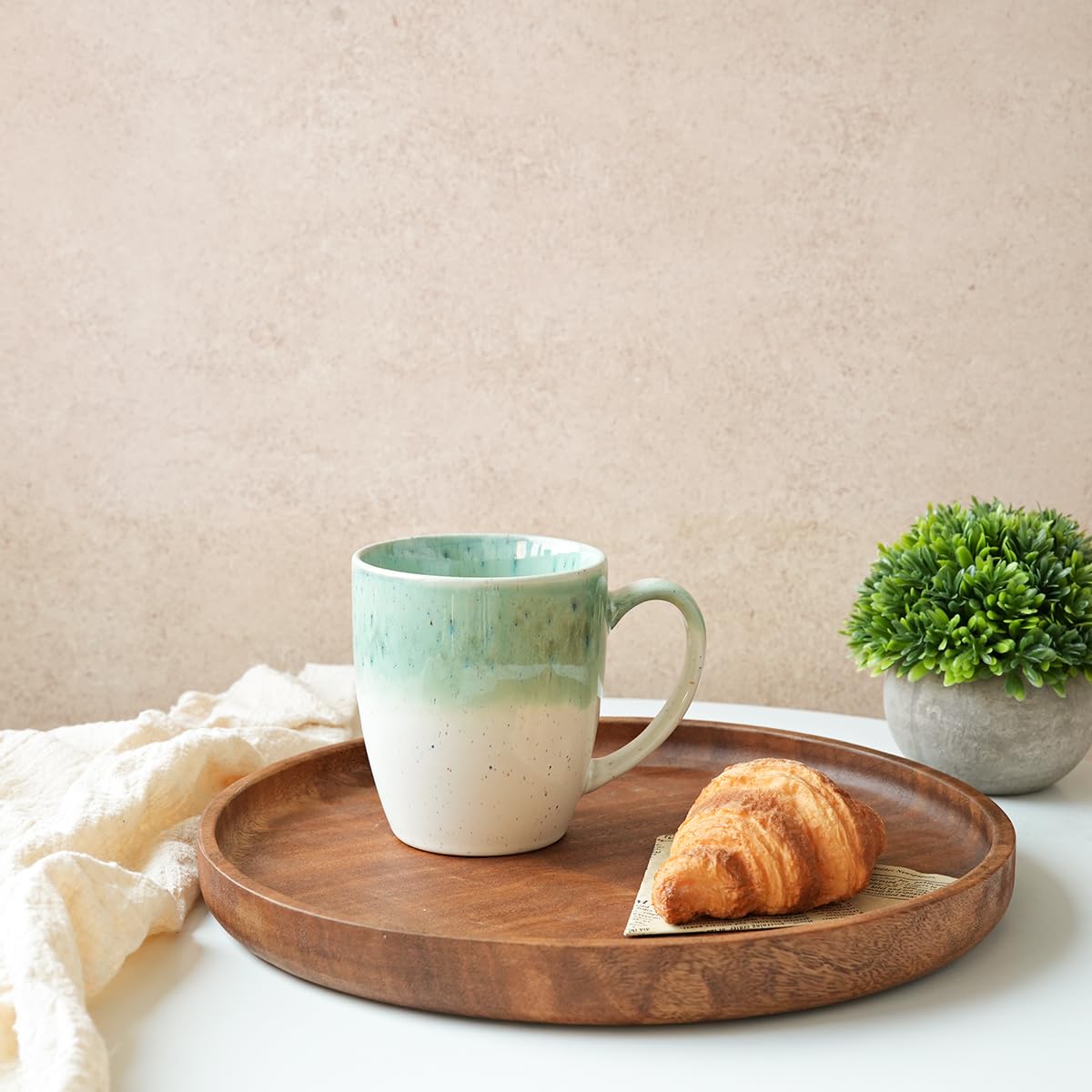 Bosmarlin Ceramic Coffee Mug Set Of 4 - 17 Oz Big Handle Mugs, Microwave & Dishwasher Safe, Reactive Glaze (Pale Green) - View #9