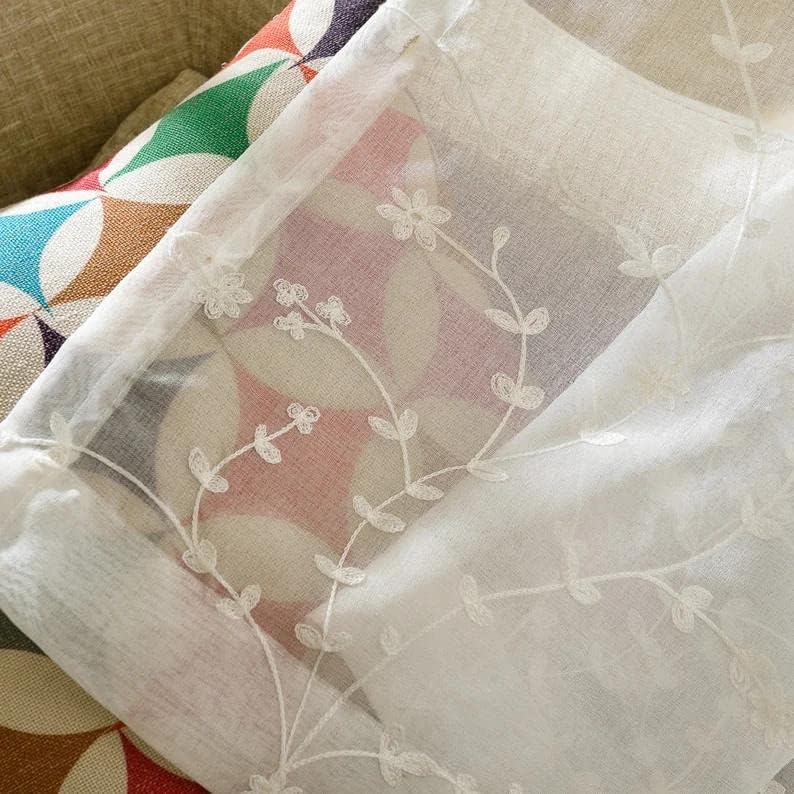 Floral Vine Embroidered Sheer Voile Bedroom Curtains Rod Pocket Voile Window Curtain for Living Room, Set of 2 Panels (54x96 Inch(W x L))