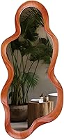 Vista 3 de 48"x 22" Irregular Wall Mirror, Walnut Wood Framed Wall Mirror, Asymmetrical Wall Wavy Mirror for Living Room Bedroom Entryway Bathroom Modern