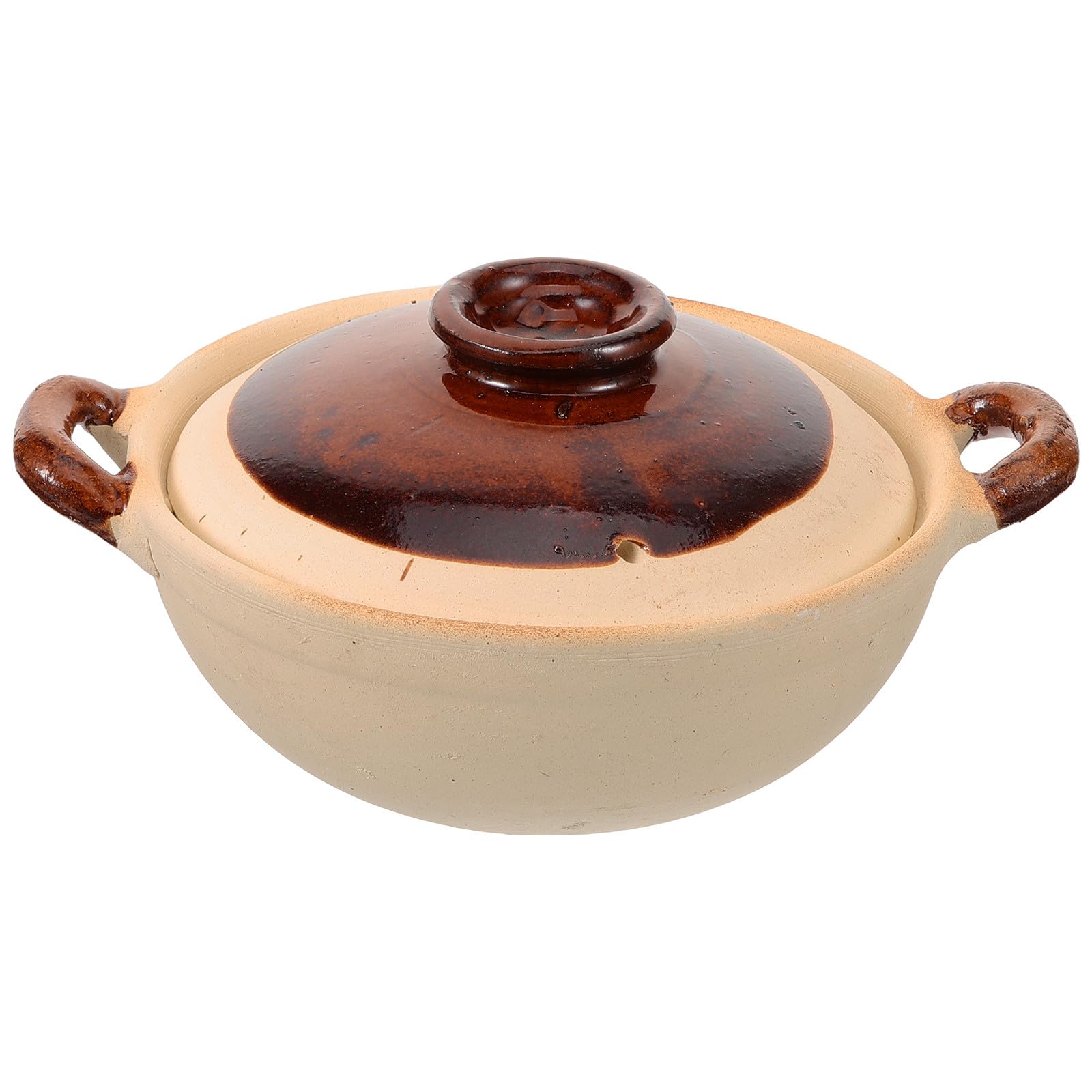 Olla de Barro para Guisar 500 Ml, Cazuela Multifuncional de Barro Doble Asa, Resistente al Calor y Antiadherente, Adecuado para Cocina Casera y Preparar Guisos Tradicionales