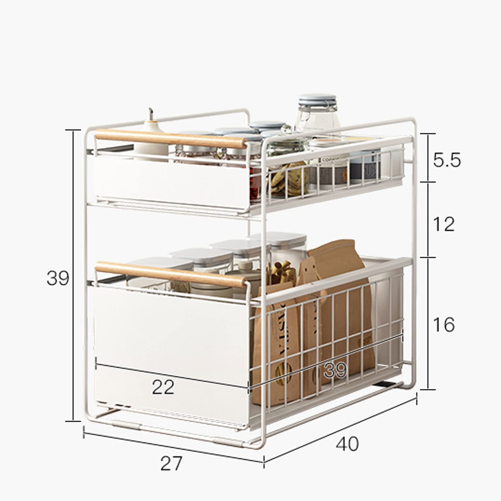2 Stuks Opslag Voor Onder De Gootsteen - 2-Laags Schuifkeuken Opslag Onder De Gootsteen Plank Onder Kast Lade Organizer Met Haken Voor Badkamer Keuken Aanrecht Zwart
