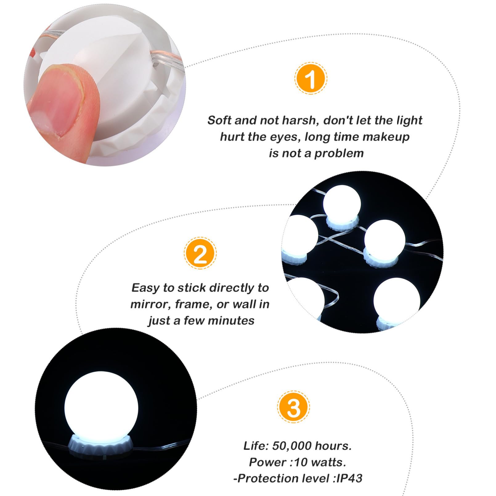 Kit D’éclairage LED pour Miroir de Coiffeuse, 10 Ampoules