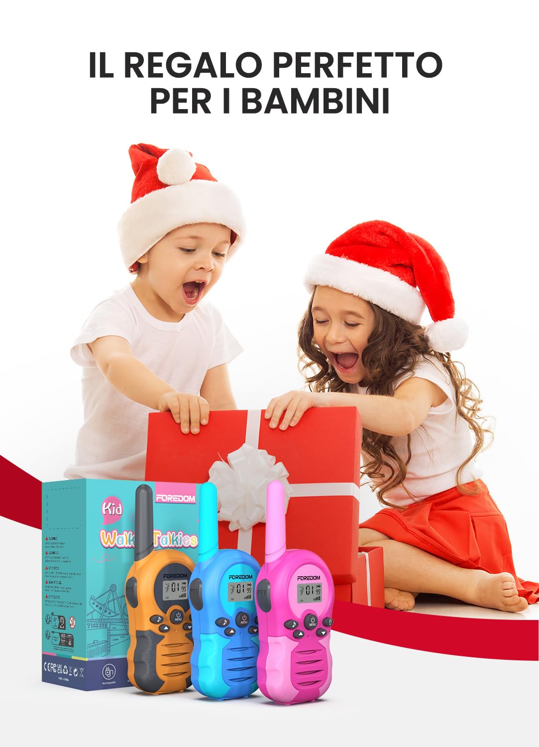 FOREDOM Walkie Talkie Ricaricabili per Bambini con Lunga Portata per Ragazzi e Ragazze da 3 a 12 Anni Regalo di Compleanno – Confezione da 3