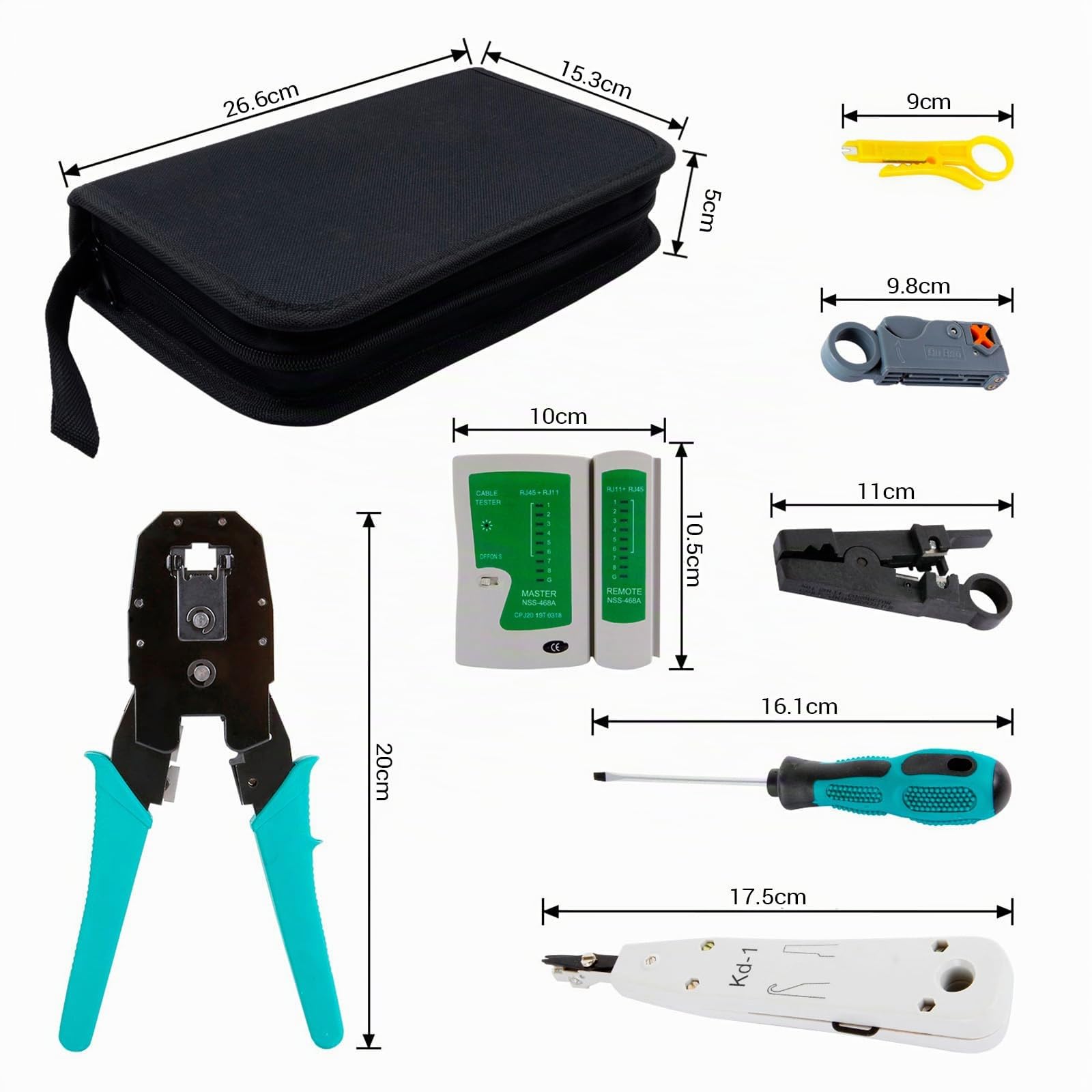 SGILE 12 in 1 Netzwerk Werkzeug Set für RJ45, RJ11, RJ12 – Crimpzange RJ 45, Netzwerk & LAN Kabel Tester, Kabeltester Kit für DIY Haushalt & Computer Wartung, Kompatibel mit CAT5 und CAT6