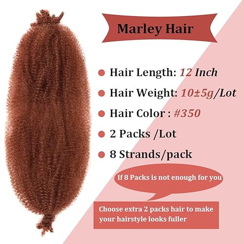 Miniatura 2 de Cabello trenzado de jengibre Bob Marley de 12 pulgadas, cabello trenzado de color rojo Cooper Marley Twist, 2 paquetes de cabello preseparado y