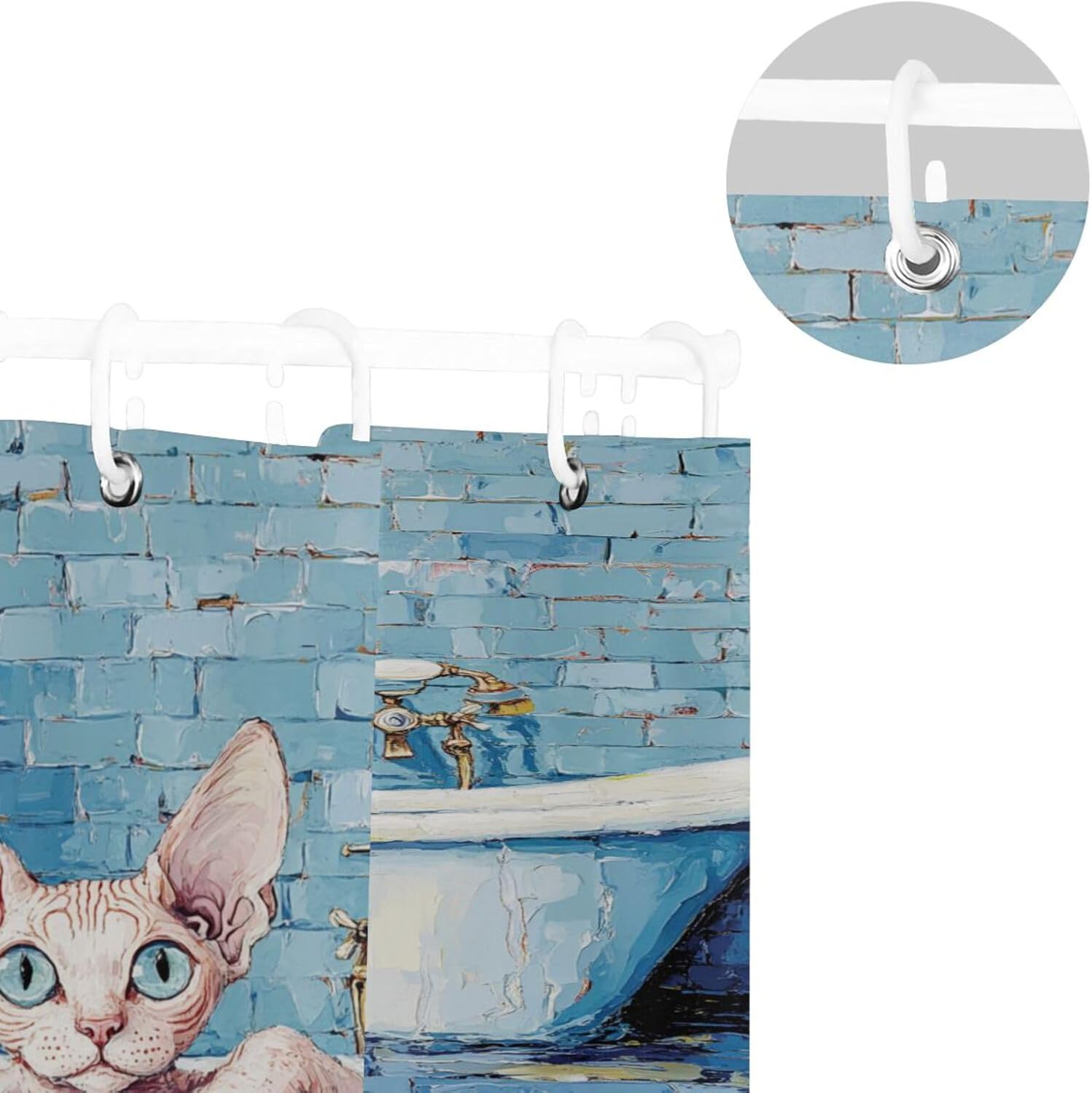 72x72 Inch Waterproof Fabric Western Shower Curtain with Curtain Washable Shower Liner Long for Bath Kawaii-Style Cornish Rex Cats Vintage Bathtub
