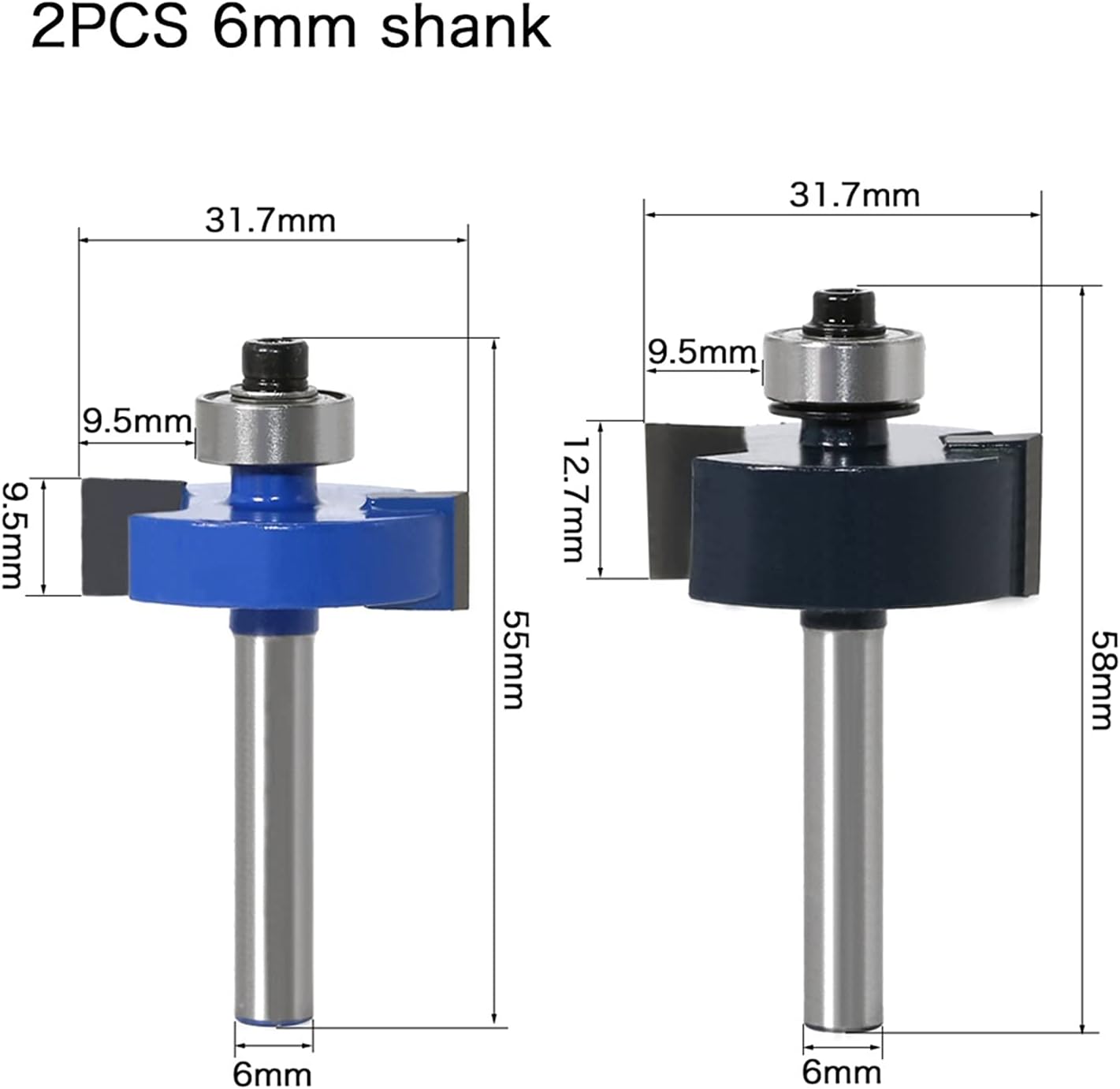 Surface Milling Cutter With 6 Bearing Sets Drill Bit-1/4" Shank 6 Mm Shank Woodworking Tool Woodworking Tool Tenon Tool (Cutting Edge Length : 2PCS 6mm shank)