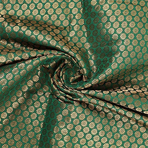 Luxurious Dark Green Brocade Art Silk Fabric for Elegant Home Decor, Weddings, and Couture Fashion - 44 Inches Wide, Sold by the Yard