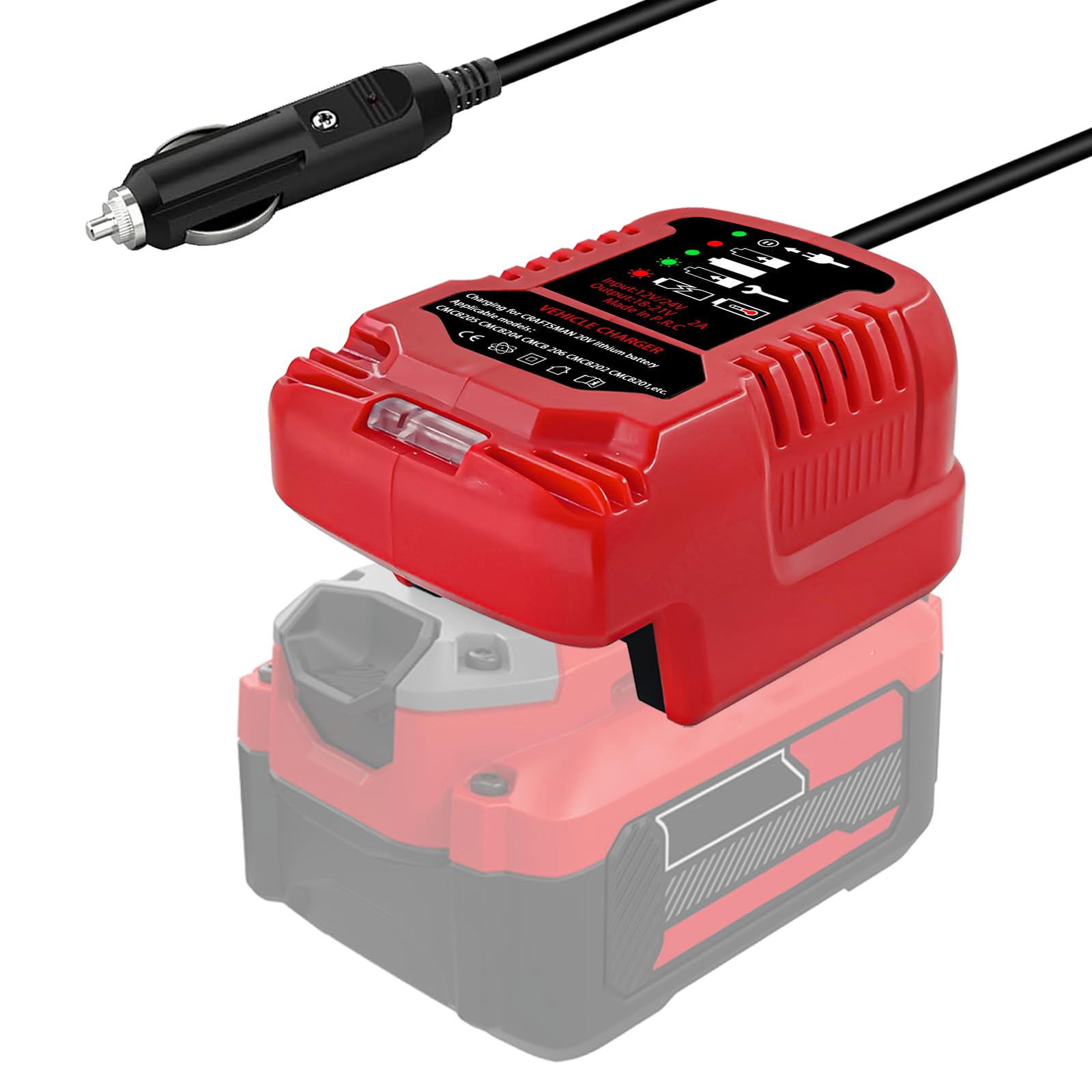 Mini Car Charger for Craftsman 20V Battery, Portable Use on Car, Cigarette Lighter Plug, 1/3 Size of CMCB104 (Only for 18V Battery)